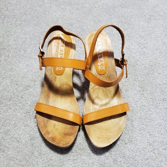 PARALELO by GVA Leather and Wood Heels Sandals Shoes Strappy Gold Women 36, 5.5 - Picture 2 of 11